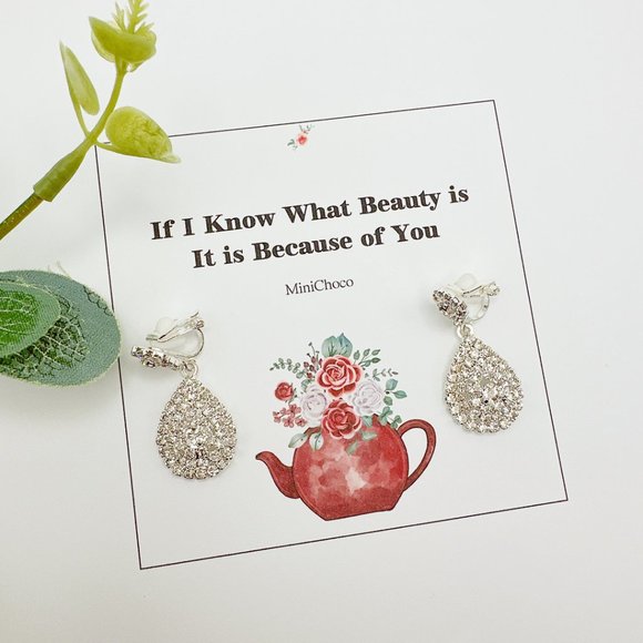 CLIP ON Small Pear Shape Clear Rhinestone  Earrings - Picture 4 of 12